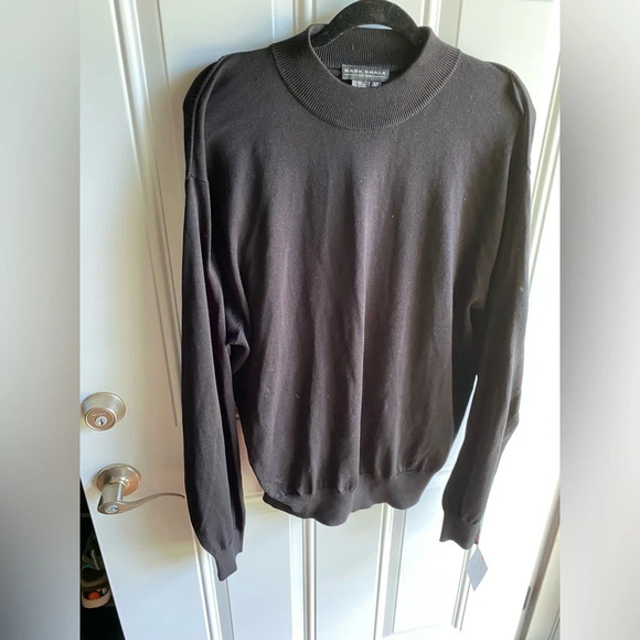 MARK SHALE Silk Cotton Pullover Sweater Black Long Sleeve Crew Neck Mens XL EUC - Picture 1 of 3